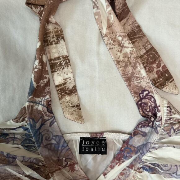 y2k abstract ruched halter bodycon mini dress joyce leslie size L - Picture 7 of 8